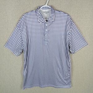 Collars & Co Men Blue White Gingham Performance Golf Polo Shirt Size 2XL Stretch
